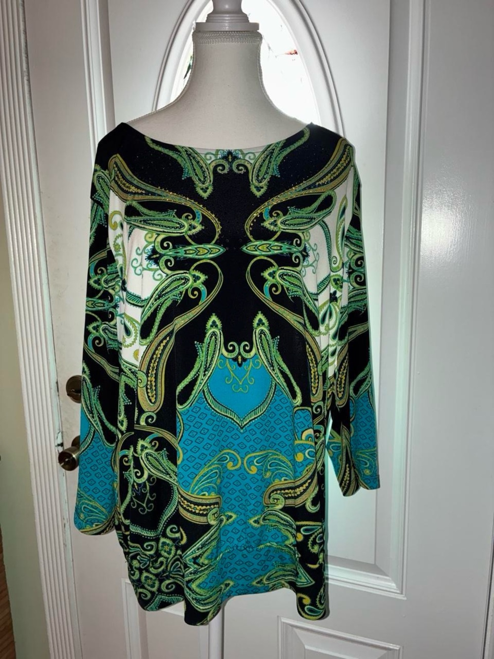 JM Collection Black, Teal & Green Patterned Long-Sleeve Tunic